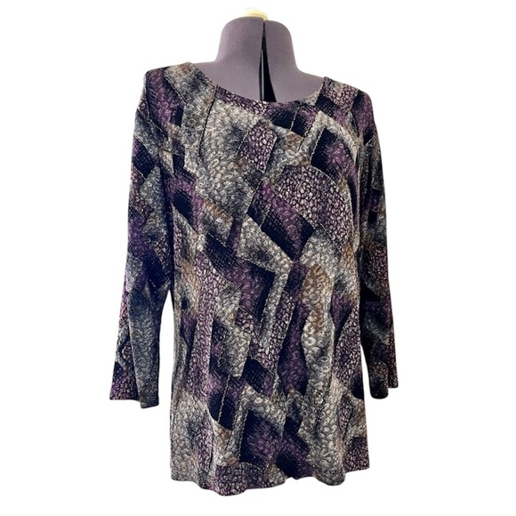 Notations Tops - Notations Geometric Print Gold Foil Accent Blouse Size L